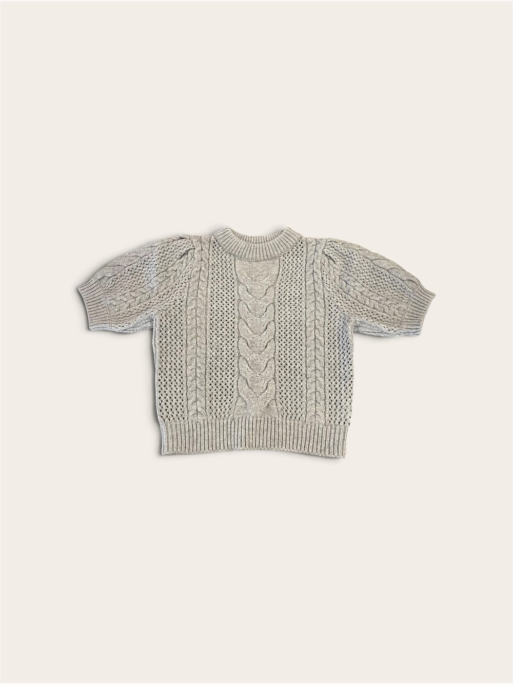 English Factory Cream Cable-Knit Short Sleeve Crewneck Sweater